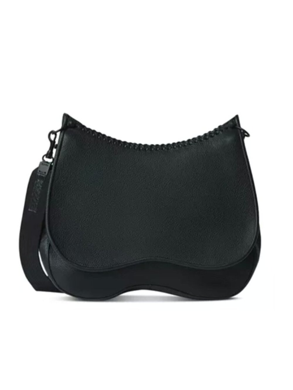 CALLISTA Grained Leather Medium Saddle Crossbody Bag Black